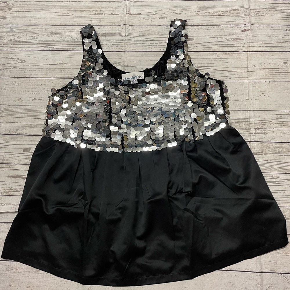 Black with silver sequin tank top flowing bottom size 20W